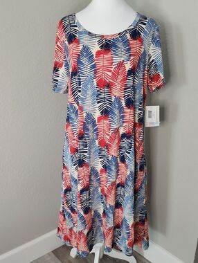 NWT Lularoe Jessie Leaf Print A-Line Dress in Red White & Blue w/ Pockets